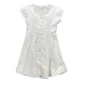 Allison Ann Girls 8 White Lace Button Front Short Sleeve Polyester Blend Wedding